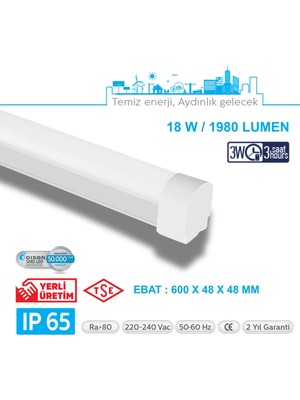 Teletek LED Etanj 18W Acil Durum Kitli Aydınlatma - Otopark, Depo ve Garaj Tipi - Su Geçirmez Tavan Lambası