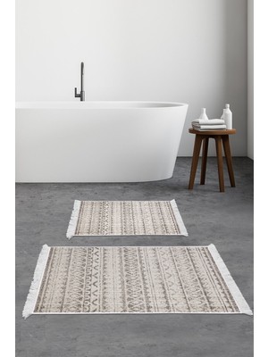 Handanca Dijital 2 Li Banyo Takımı Yıldız Deri Kaymaz Taban Saçaklı Iskandinav Mali Açık Kahve