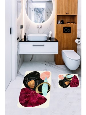 Handanca Ikili Klozet Takımı Kaymaz Tabanlı Banyo Paspas Takımı 60X100 + 40X60