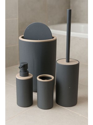 PremiumPort Modern 7l Banyo Seti, Çizgili Tasarım, 4 Parça Çöp Kovası Seti