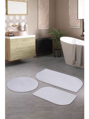 Handanca Yumuşak Makinede Yıkanabilir Saçaklı Modern Klozet Takımı Beyaz 3'lü Set( 60X100-60X60-60X40 )