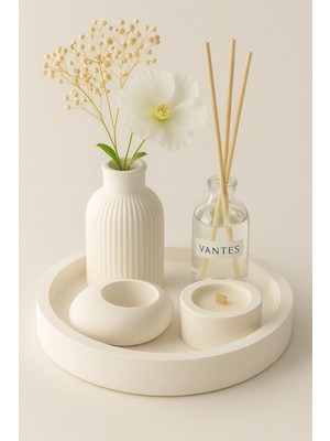 Handanca Beyaz Renk Özel Tasarım Mumluk ve Vazo Aksesuar Seti Dekoratif Ürün (Çiçek Dahil Değildir)