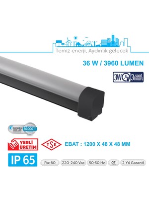 Teletek LED Etanj 36W Acil Durum Kitli Aydınlatma - Otopark, Depo ve Garaj Tipi - Su Geçirmez Tavan Lambası