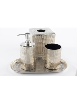 PremiumPort Şık Gümüş Tepsili Banyo Seti 30X15X20 Cm, Zarif Tasarım