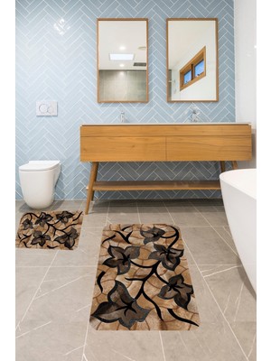 Handanca Banyo Halısı Ikili Klozet Takımı Kaymaz Tabanlı Banyo Paspas Takımı (60X100 + 40X60)