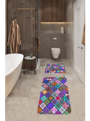 Handanca Ikili Klozet Takımı Kaymaz Tabanlı Banyo Paspas Takımı (60X100 + 40X 60)