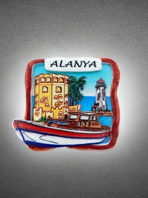 Mundy Alanya Temalı Polyester Kabartmalı Magnet 7 x 6  cm (KOD:1104) Dekoratif Hediyelik Buzdolabı Süsü