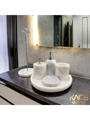 Teknotrust Şık Beyaz Mermer Banyo Seti, 6 Parça, Modern ve Zarif Tasarım
