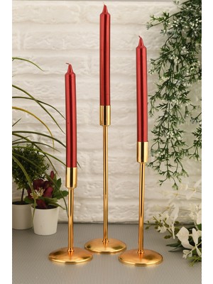 Handanca Gianno Dekoratif Düz Tij Mumluk 3 Lü Takım Gold