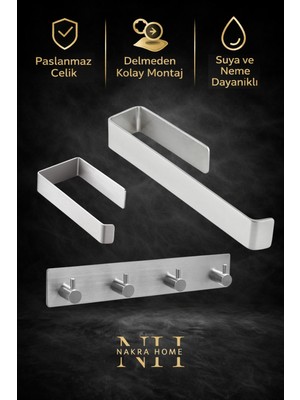 PremiumPort Pratik 3'lü Set: Çelik Havluluk, Tuvalet Kağıtlığı ve Askılıklar