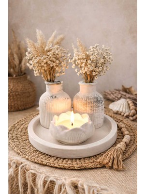 Handanca Siyah Desenli Özel Tasarım Mumluk ve Vazo Aksesuar Seti