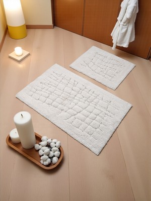 Handanca Naylaa Pamuklu Banyo Paspas Takımı (60X100)(50X60)BEYAZ+