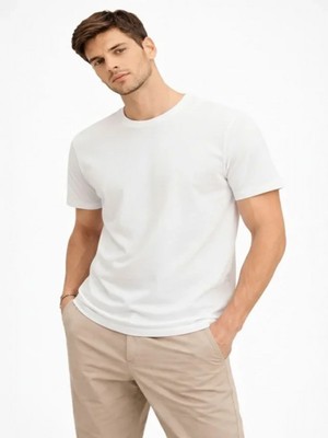 Efnaz Style Erkek Bisiklet Yaka Tişört Regular Kalıp Basic Pamuklu Günlük Kullanım T-Shirt - Beyaz