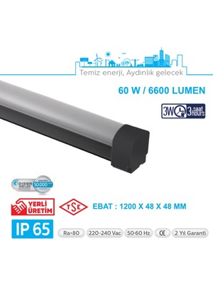 Teletek LED Etanj 60W Acil Durum Kitli Aydınlatma - Otopark, Depo ve Garaj Tipi - Su Geçirmez Tavan Lambası