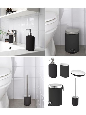 PremiumPort Şık 5'li Banyo Seti Çöp Kovası ve Aksesuarlar Siyah