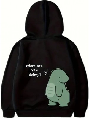 Efnaz Style Sevgililer Günü Özel Unisex Kapüşonlu Baskılı Oversize Sweatshirt - Siyah