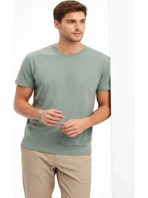 Efnaz Style Erkek Bisiklet Yaka Tişört Regular Kalıp Basic Pamuklu Günlük Kullanım T-Shirt - Mint Yeşili