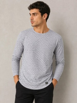 Efnaz Style Erkeklikralı Dokulu Uzun Kollu Tişört Oval Kesim - Gri