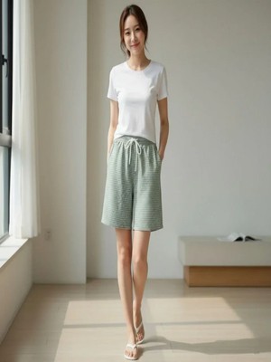 Efnaz Style Pötikareli Şort – Beli Lastikli Bağcıklı, Cepli, Rahat Kesim Günlük Yazlık Şort - Mint Yeşili