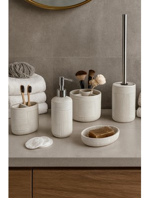 PremiumPort Şık 5'li Banyo Seti, Bej Renkli, Zarif ve Kullanışlı Tasarım