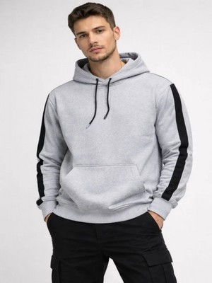 Efnaz Style Erkek Şeritli Kapüşonlu Sweatshirt Oversize 3 Iplik Pamuklu - Beyaz
