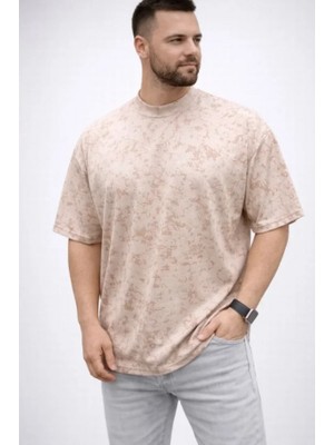Efnaz Style Erkek Premium Tişört Osy Yumuşak Dokulu Yıkamalı Oversize T-Shirt - Bej