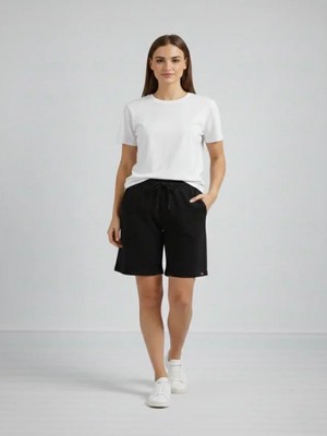 Efnaz Style Dokuma Otoban Şort Beli Lastikli Bağcıklı, Cepli, Rahat Kesim Günlük Yazlık Şort - Siyah