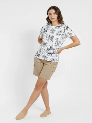 Efnaz Style Beyaz Dinozor Desenli Tişört – Regular Kalıp, Bisiklet Yaka, Dijital Baskılı Pamuklu T-Shirt - Beyaz