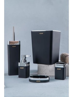 PremiumPort Şık Siyah Akrilik 5 Parça Banyo Takımı Seti