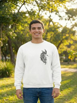Efnaz Style Sevgililer Günü Özel Bisiklet Yaka Baskılı Oversize Sweatshirt - Beyaz