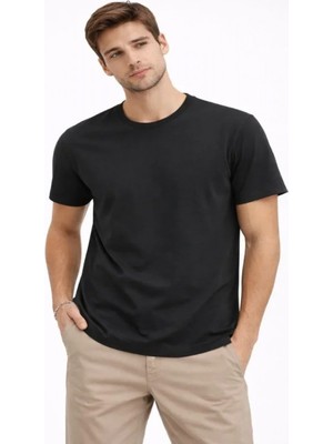 Efnaz Style Erkek Bisiklet Yaka Tişört Regular Kalıp Basic Pamuklu Günlük Kullanım T-Shirt - Siyah