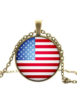 Tamgacrafts Amerika Usa Metal Kolye America United States Bayrağı Camlı Bayrak Kolye