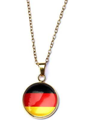 Tamgacrafts Almanya Bayrağı Altın Kaplama Paslanmaz Çelik Mini Kolye Cam Büyüteçli