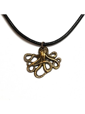 Tamgacrafts Ahtapot Kalamar Bronz Metal Rüstik Kolye Deri Kayış