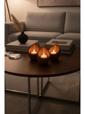 Major Hobi Modern Oval Tasarım 3lü Dekoratif Mumluk Seti - Şık Salon ve Masa Aksesuarı