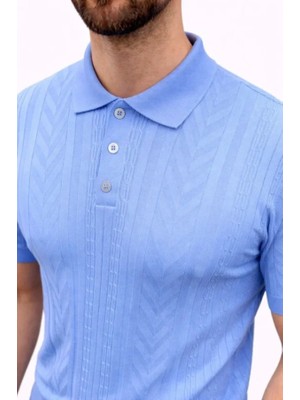 Efnaz Style Erkek Yazlık Triko Tişört Kısa Kol Polo Yaka Düğmeli T-Shirt - Bebek Mavisi