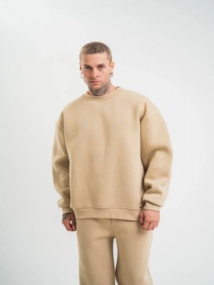 Efnaz Style Uzun Kol Bisiklet Yaka Basic Sweatshirt - Bej