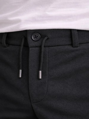 Efnaz Style Erkek Diagonel Mikro Dokulu Duble Paça Cepli Pantolon Bağcıklı Bel, Modern Kesim - Siyah