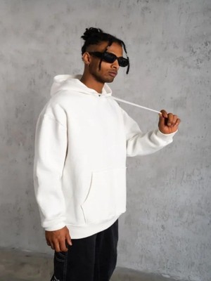 Efnaz Style 3 Iplik Kapşonlu Sweatshirt Hoodie - Beyaz