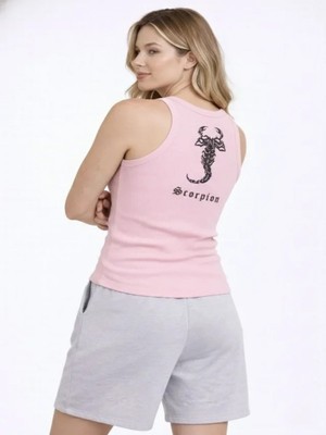 Efnaz Style Fitilli Atlet Sıfır Yaka Slim Fit Arka Baskılı Spor Atlet - Pembe