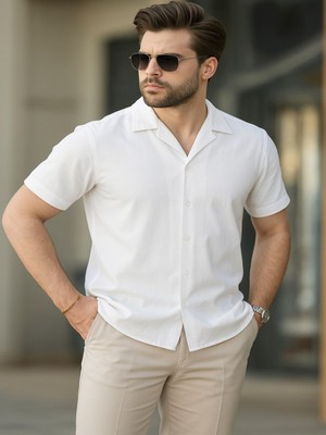 Efnaz Style Iki Iplik Kumaş  Gömlek - Beyaz