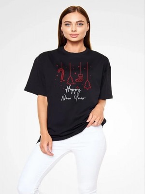 Efnaz Style Unisex Bisiklet Yaka Baskılı Oversize T-Shirt - Siyah