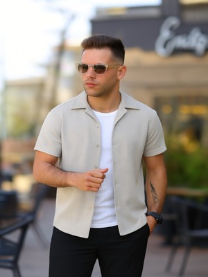 Efnaz Style Erkek Kısa Kollu Örme Kumaş Pamuklu Gömlek