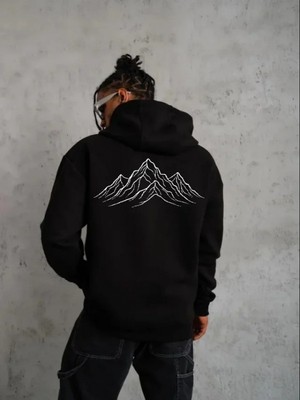 Efnaz Style Erkek Nihilist Penguen Özel Tasarım Oversize Kapüşonlu Sweatshirt - Siyah