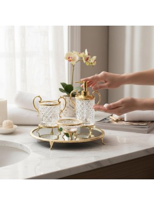 PremiumPort Şık ve Kullanışlı Banyo Seti, Altın Detaylı, Kulplu, Modern Tasarım