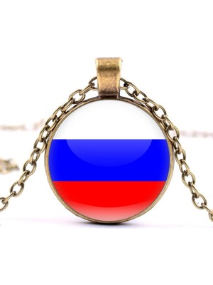 Tamgacrafts Rusya Bronz Metal Kolye Russia Bayrağı Camlı Bayrak Kolye
