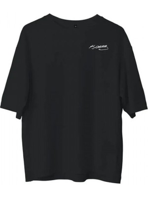 Efnaz Style Unisex Bisiklet Yaka Baskılı Oversize T-Shirt - Siyah