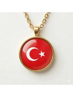 Tamgacrafts Türkiye Bayrağı Altın Kaplama Paslanmaz Çelik Mini Kolye Ince Zincir