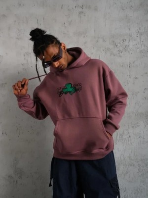 Efnaz Style Erkek Baskılı Kapüşonlu ve Kordon Ipli Sweat - Gül Kurusu