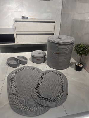 PremiumPort Doğal Jüt Hasır Banyo Seti, Çamaşır ve Dekorasyon Çözümü